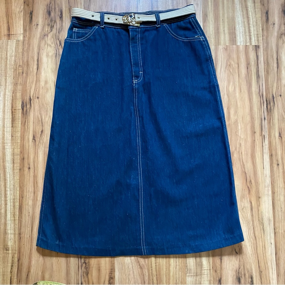 Vintage Oscar de la Renta Denim Jean Skirt with Belt